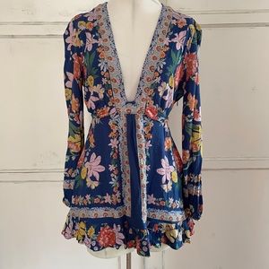 Free People Floral Long Sleeve Tunic Dress size 6